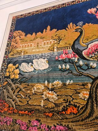 Tapiz Vintage Pavo Real mas marco de 160x100cm