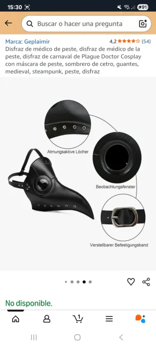 Disfraz Doctor Peste Negra Talla Única