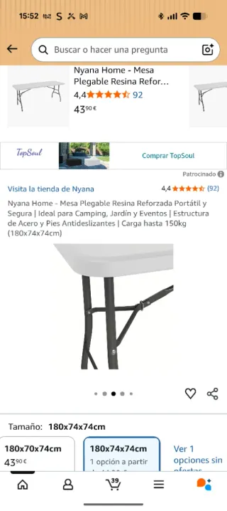 Mesa Plegable Nyana Home Blanca 180x74cmx74.