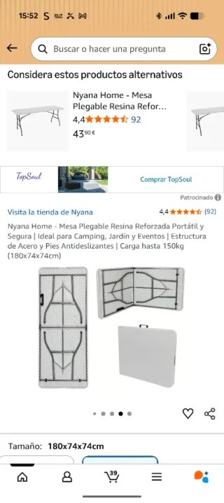 Mesa Plegable Nyana Home Blanca 180x74cmx74.