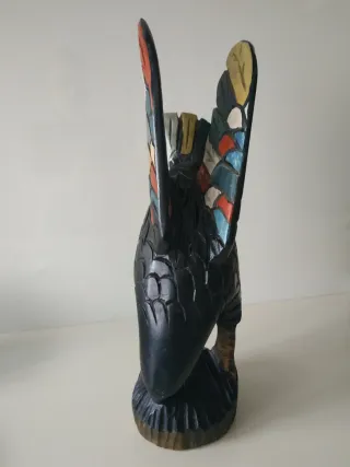 Escultura Madera Ave Multicolor