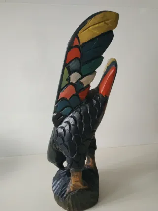 Escultura Madera Ave Multicolor