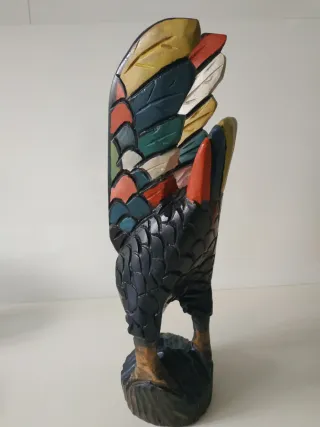 Escultura Madera Ave Multicolor