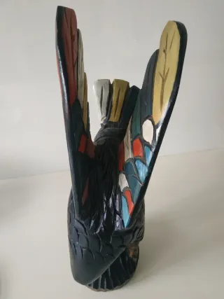 Escultura Madera Ave Multicolor