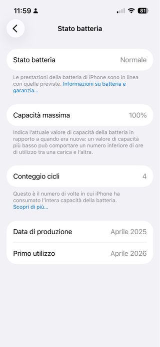 iPhone 16e 128GB 100% Batteria