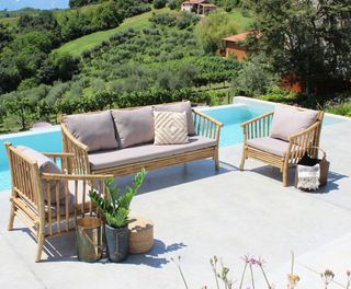 Poltrona Relax Grigia 80 cm per Giardino in Bamboo