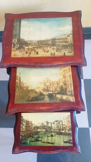 Conjunto 3 Mesas Auxiliares Antiguas de Madera