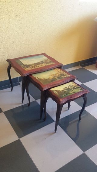 Conjunto 3 Mesas Auxiliares Antiguas de Madera