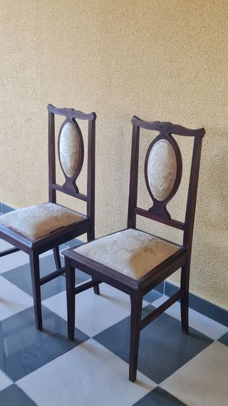 Juego 2 Sillas Antiguas Madera Tapizadas