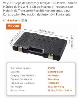 Juego Machos y Terrajas VEVOR 110 pz