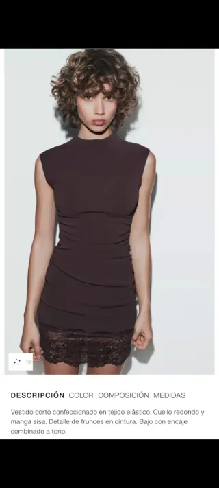 Vestido Zara marrón corto encaje talla S