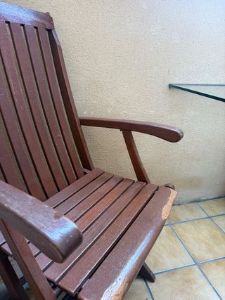 Mesa cristal y sillas madera teca