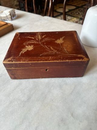 Caja costurero antigua madera con espejo