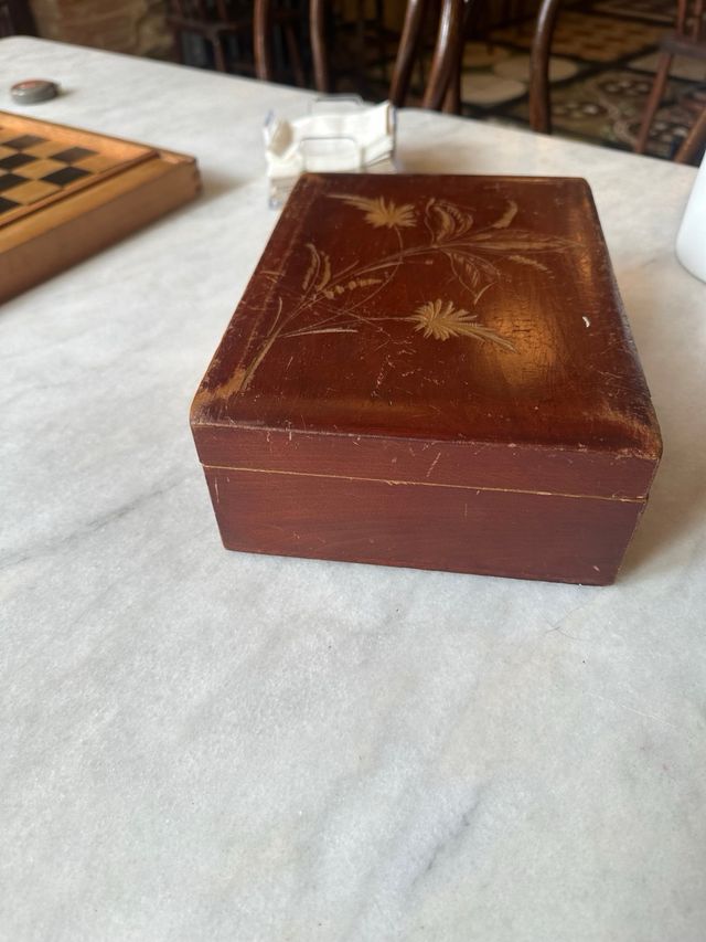 Caja costurero antigua madera con espejo