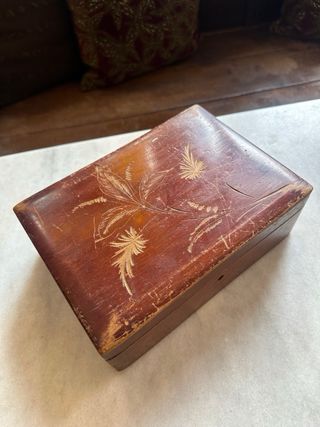 Caja costurero antigua madera con espejo