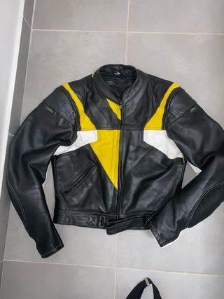 Conjunto cuero moto Polo Negro Amarillo Blanco