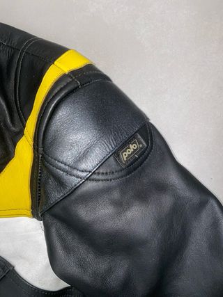 Conjunto cuero moto Polo Negro Amarillo Blanco
