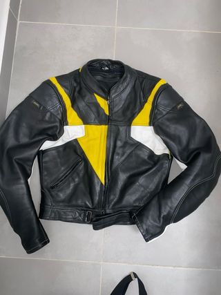 Conjunto cuero moto Polo Negro Amarillo Blanco