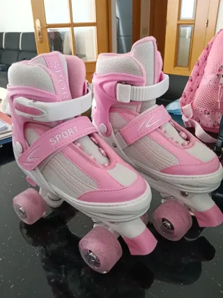 Patines niña talla 32 rosa con Luces y protectores