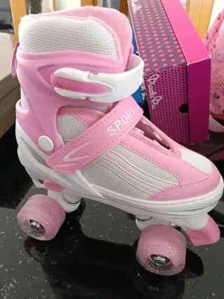 Patines niña talla 32 rosa con Luces y protectores