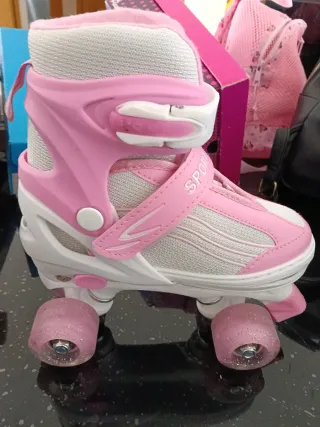 Patines niña talla 32 rosa con Luces y protectores