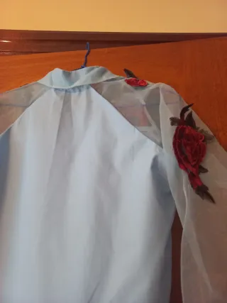 Camisa azul con rosas rojas y transparenciaso