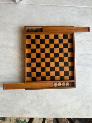 Tablero Ajedrez Damas Madera Antiguo