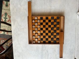 Tablero Ajedrez Damas Madera Antiguo