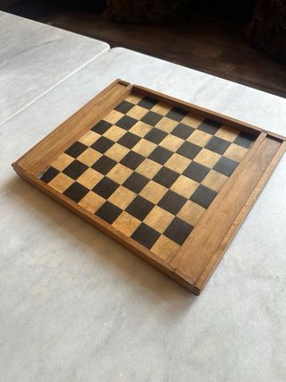 Tablero Ajedrez Damas Madera Antiguo