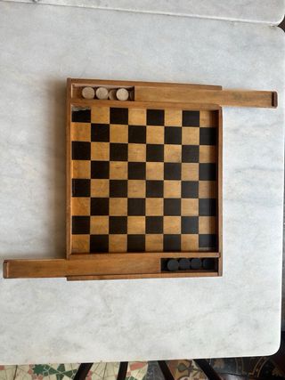 Tablero Ajedrez Damas Madera Antiguo