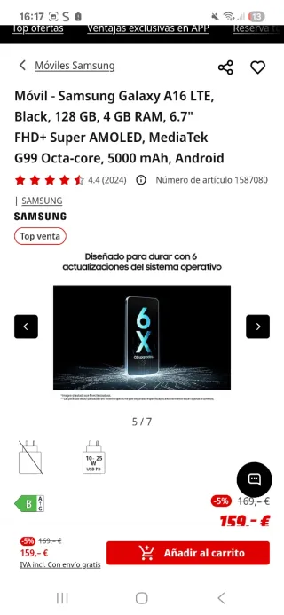 Samsung Galaxy A16 LTE 128GB Negro