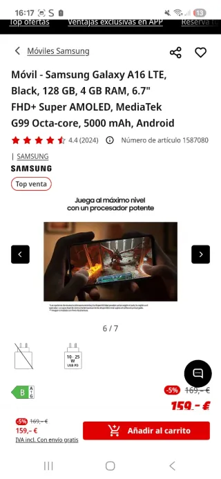 Samsung Galaxy A16 LTE 128GB Negro