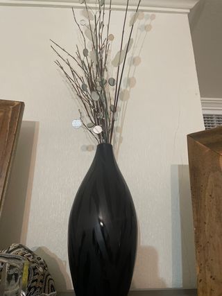 Jarrón Decorativo Negro y Plateado