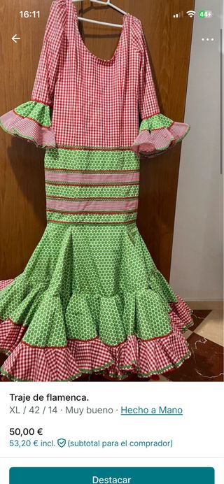 Traje de Flamenca Rojo y Verde Hecho a Mano
