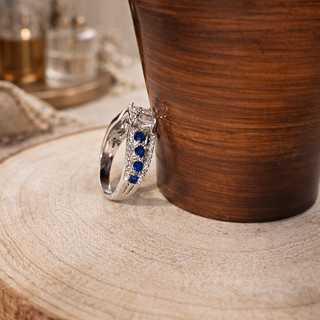 Anillo Plata 925 Zafiro Azul y Circonitas