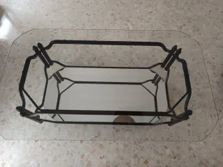 Juego mesas centro y esquina cristal y metal