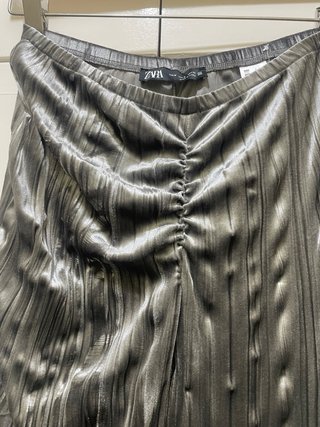 Pantalón Zara Boho Gris Plateado Talla M