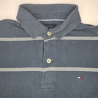 Polo Tommy Hilfiger Rayas Azul Gris Talla XS