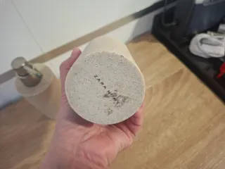 Dispensador jabón y vaso baño beige