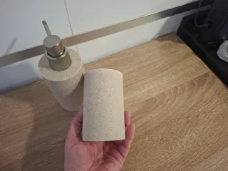 Dispensador jabón y vaso baño beige