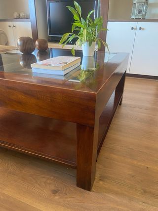 Mesa de centro madera de teka y cristal
