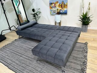Sofá-cama chaise-longue gris terciopelo