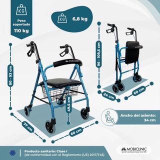 Andador plegable aluminio con asiento y frenos