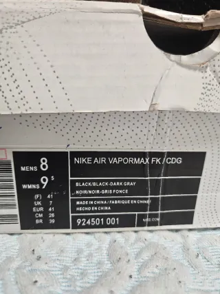 Nike Air Vapormax FK/CDG Negro/Gris