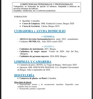 Me ofrezco como cuidadora de personas mayores