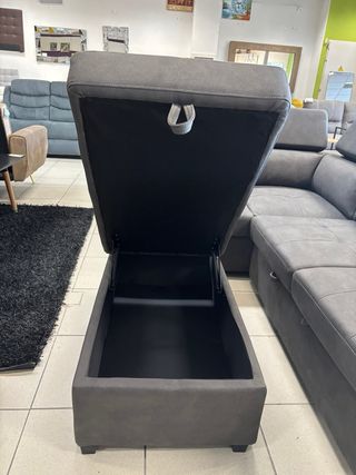 Sofá Rinconera Gris Cama Arcón + Puff