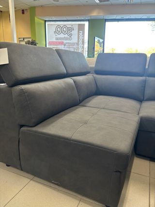 Sofá Rinconera Gris Cama Arcón + Puff