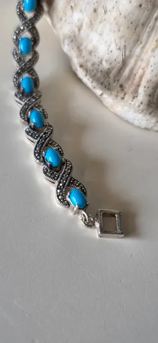 Pulsera de plata marcasitas y tipo turquesa