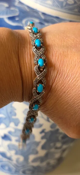 Pulsera de plata marcasitas y tipo turquesa
