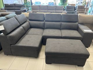 Sofá Rinconera Gris con Cama y Puff